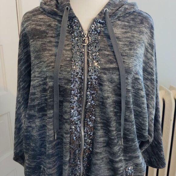 Vintage Y2K Juicy Couture Jacket Heathered Gray Sequins Dolman Sleeves Large - Picture 7 of 10